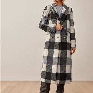 Reformation York Coat in Light Grey Plaid